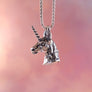 handmade unicorn head pendant on heavy sterling chain
