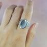 oval worry stone heavy band silver ring
