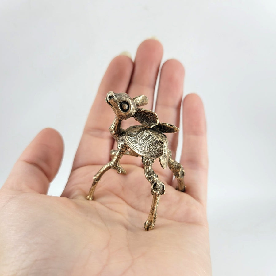 miniature bronze fawn fairy sculpture