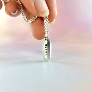 custom stamped pill drug necklace in sterling silver handmade