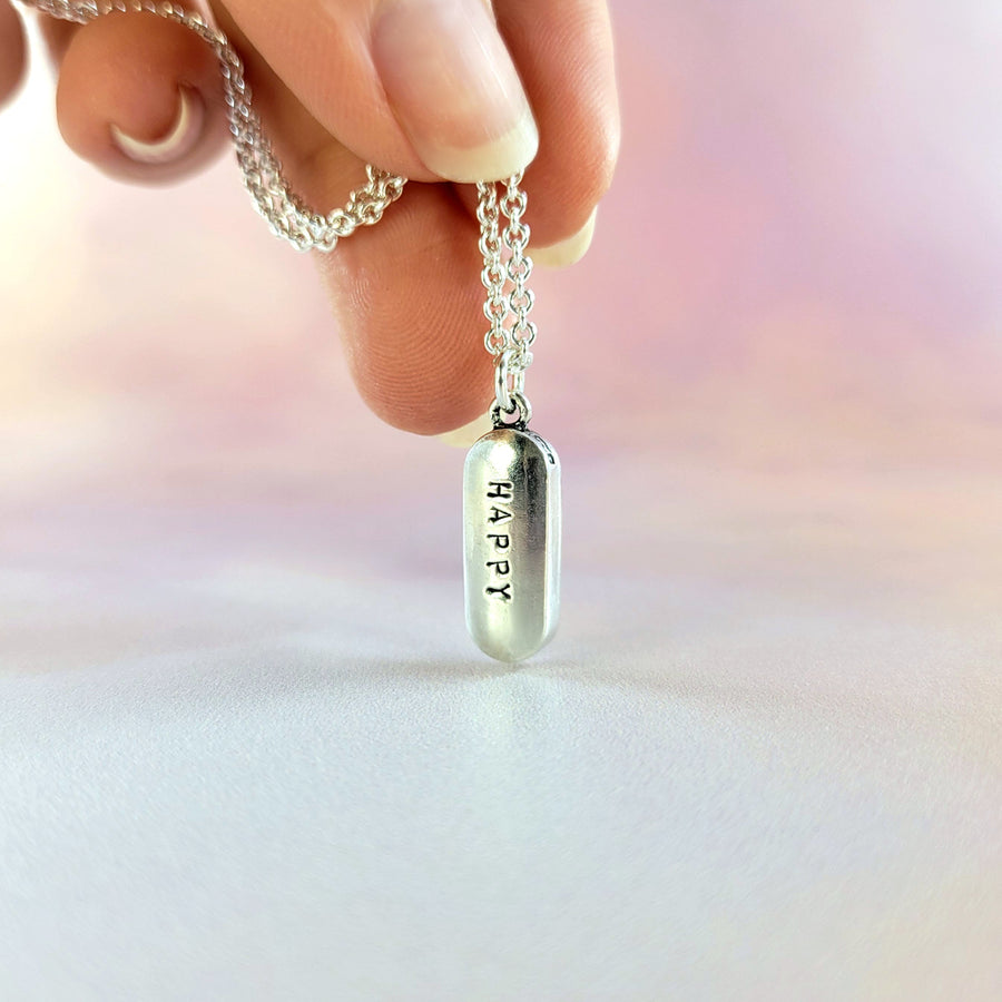 custom stamped pill drug necklace in sterling silver handmade