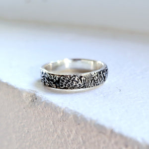 full strut wild turkey on silver ring, wide band ring for hunter