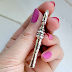 side profile showing thickness of solid sterling silver handmade rat key