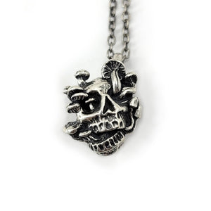 sterling silver fungi skull necklace